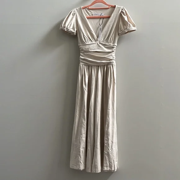 NWT Susana Monaco x Revolve Beige Gathered Jumpsuit in Blanched Almond - Picture 2 of 7